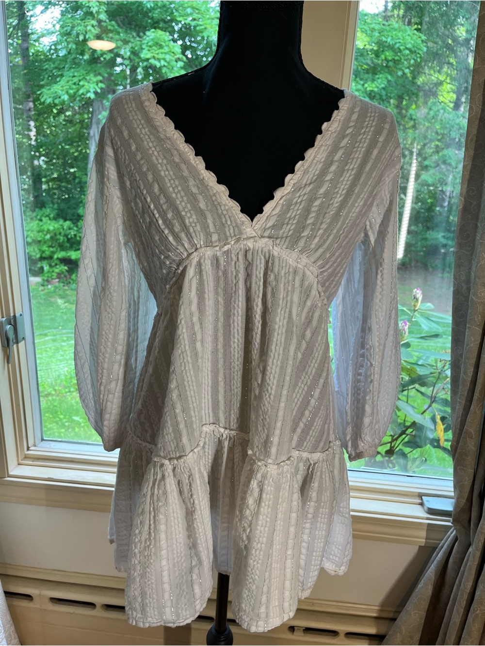 blue island White V-Neck Tiered Mini Dress